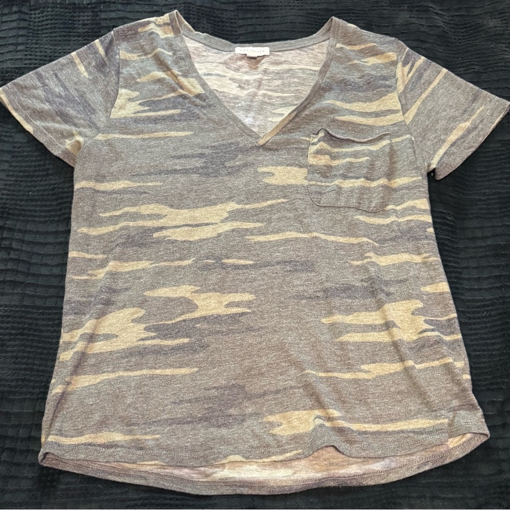 Socialite subdued Green and Cream Camo V-Neck Tee